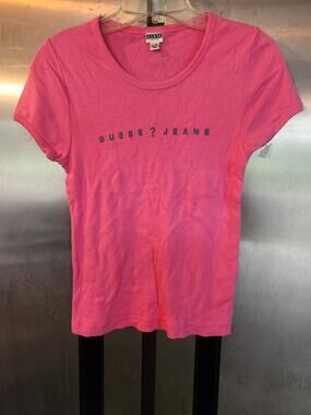 Guess Jeans Pink Graphic Logo Tee Womens Size L/XL